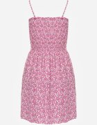 defox Rochie fucsia din bumbac cu bretele evazată și cu partea de sus încrețită Risetto