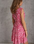 defox Rochie Fucsia din bumbac cu bretele groase cu elastic în talie încheiată cu nasturi Tessri