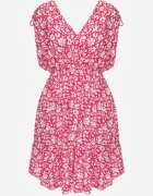 defox Rochie Fucsia din bumbac cu bretele groase cu elastic în talie încheiată cu nasturi Tessri