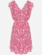defox Rochie Fucsia din bumbac cu bretele groase cu elastic în talie încheiată cu nasturi Tessri