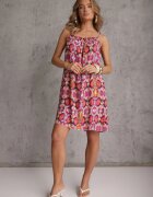defox Rochie Fucsia Evazată din Bumbac cu Bretele Tessadra