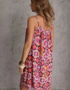 defox Rochie Fucsia Evazată din Bumbac cu Bretele Tessadra