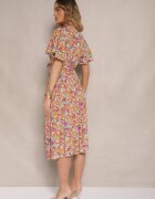 defox Rochie Galbenă cu pliuri cu imprimeu floral cu croi evazat Lanelin