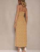 defox Rochie Galbenă Evazată din Bumbac cu bretele Jenarissea