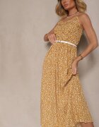 defox Rochie Galbenă Evazată din Bumbac cu bretele Jenarissea