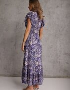 defox Rochie Granat de Bumbac Paisley cu Decolteu Petrecut cu Volan și Elastic în Talie Brionea