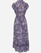 defox Rochie Granat de Bumbac Paisley cu Decolteu Petrecut cu Volan și Elastic în Talie Brionea