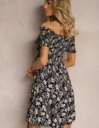 defox Rochie Granat din Bumbac Tip Spaniolă cu bust încrețit și Volan Jannesto