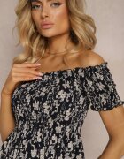 defox Rochie Granat din Bumbac Tip Spaniolă cu bust încrețit și Volan Jannesto