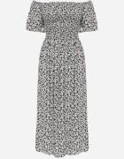 defox Rochie hispanică din bumbac cu print vegetal care evidențiază talia cu ciucuri Kradli Neagră