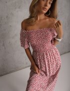 defox Rochie hispanică din bumbac cu print vegetal care evidențiază talia cu ciucuri Kradli Roșie