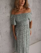 defox Rochie hispanică din bumbac cu print vegetal care evidențiază talia cu ciucuri Kradli Verde