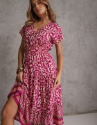 defox Rochie Mov din Bumbac cu Decolteu triunghiular și Elastic în talie închisă cu nasturi Lavlea