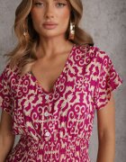 defox Rochie Mov din Bumbac cu Decolteu triunghiular și Elastic în talie închisă cu nasturi Lavlea