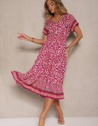 defox Rochie Mov din Bumbac cu Elastic în Talie și nasturi decorativi Natifarela