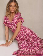 defox Rochie Mov din Bumbac cu Elastic în Talie și nasturi decorativi Natifarela