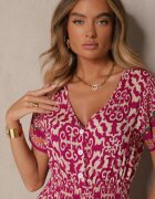 defox Rochie Mov din Bumbac cu Elastic în Talie și nasturi decorativi Natifarela