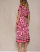defox Rochie Mov din Bumbac Decorată cu Motiv Ornamental Fillena