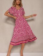 defox Rochie Mov din Bumbac Decorată cu Motiv Ornamental Fillena