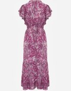 defox Rochie Mov din Bumbac Paisley cu Decolteu petrecut cu Volan și Elastic în Talie Brionea