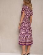 defox Rochie Mov închis din Bumbac cu Elastic în Talie și Butoni Decorativi Natifarela