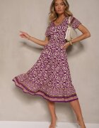 defox Rochie Mov închis din Bumbac Decorată cu Motiv Ornamental Fillena