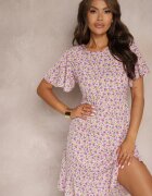 defox Rochie mov midi cu croială tip cutie cu flori Kimbr