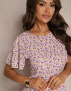 defox Rochie mov midi cu croială tip cutie cu flori Kimbr