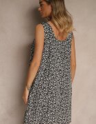 defox Rochie Neagră Cloș cu Bretele Late cu Imprimeu Floral Folivena