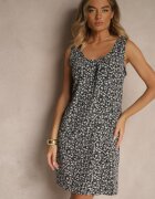 defox Rochie Neagră Cloș cu Bretele Late cu Imprimeu Floral Folivena