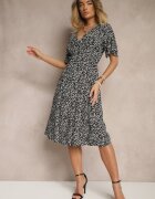 defox Rochie Neagră Cloș De bumbac Cu imprimeu floral Ezrive