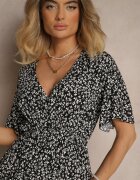 defox Rochie Neagră Cloș De bumbac Cu imprimeu floral Ezrive