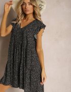 defox Rochie Neagră Cloș din bumbac cu buline cu decolteu triunghiular Riessa