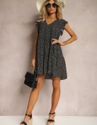 defox Rochie Neagră Cloș din bumbac cu buline cu decolteu triunghiular Riessa