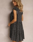 defox Rochie Neagră Cloș din bumbac cu buline cu decolteu triunghiular Riessa