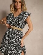 defox Rochie Neagră de bumbac cu croi evazat cu nasturi cu model floral Roniva