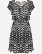 defox Rochie Neagră de bumbac cu croi evazat cu nasturi cu model floral Roniva