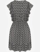 defox Rochie Neagră de bumbac cu croi evazat cu nasturi cu model floral Roniva