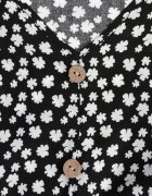 defox Rochie Neagră de bumbac cu croi evazat cu nasturi cu model floral Roniva
