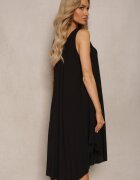 defox Rochie neagră de bumbac cu decolteu rotund cu croială evazată Tesavette