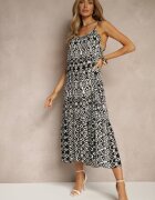 defox Rochie Neagră de bumbac cu model geometric Koloniela