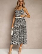 defox Rochie Neagră de bumbac cu model geometric Koloniela
