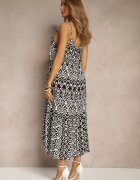 defox Rochie Neagră de bumbac cu model geometric Koloniela