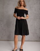 defox Rochie Neagră de vară din bumbac stil spaniol cu volane evazate Lorania