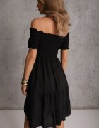 defox Rochie Neagră de vară din bumbac stil spaniol cu volane evazate Lorania
