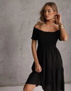 defox Rochie Neagră de vară din bumbac stil spaniol cu volane evazate Lorania