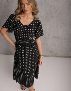 defox Rochie Neagră Din Bumbac Cu Croi Evazat Cu Buline Tolimirae
