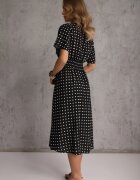 defox Rochie Neagră Din Bumbac Cu Croi Evazat Cu Buline Tolimirae