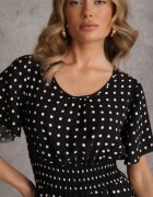 defox Rochie Neagră Din Bumbac Cu Croi Evazat Cu Buline Tolimirae