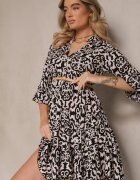 defox Rochie Neagră din bumbac cu croi evazat cu imprimeu etnic Zalivine